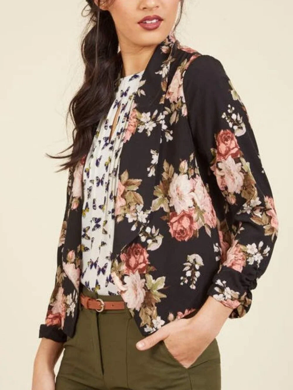 Love Tree Blazer Impromptu Interview Lightweight Floral Medium Open Jacket